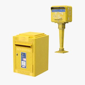 3D French Yellow Mailbox Posts Collection model