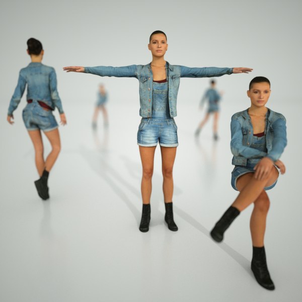 3d model woman jeans rigged