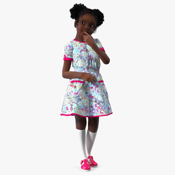 3D Black Girl Child Everyday Style Standing model