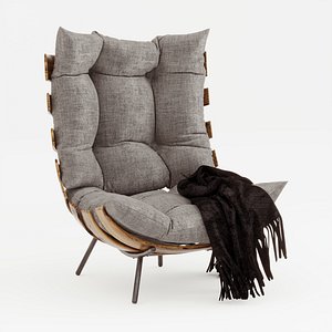 3D model Curved Rib Armchair with blanklet