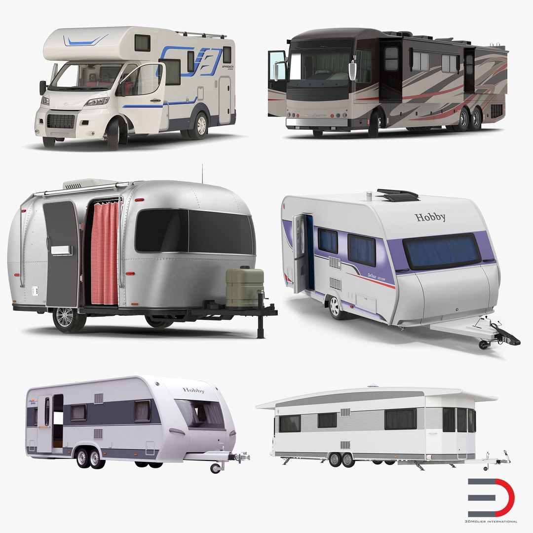 Rigged Motorhomes and Caravans 3D Models Collection 3D model preview