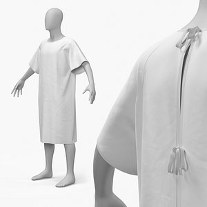 Hospital Patient Gown on Mannequin White 3D model