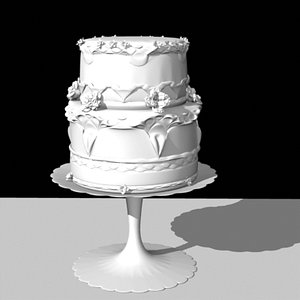 Frosted double layer cake with flowers and stand