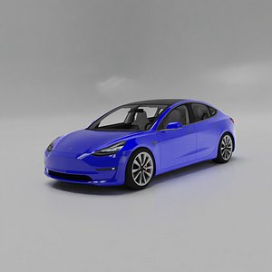 Tesla Model 3 Blue 3D