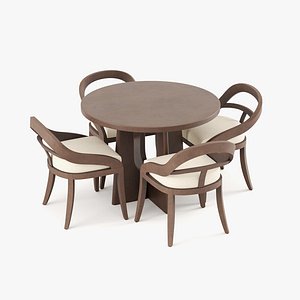 Dining Set - Wooden 4-Seater Round Table with Upholstered Chairs