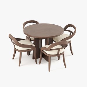 Dining Set - Wooden 4-Seater Round Table with Upholstered Chairs