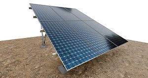 3D Lowpoly Ground Mounted Solar Panels-3 Rows of PV Modules