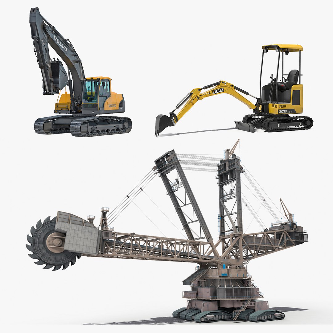 Rigged Excavators Collection 2 3D model preview