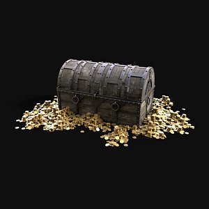 3D TREASURE CHEST GOLD COIN PILE LOOT BOX PIRATE LOOTBOX