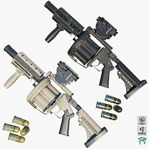 Collection of Grenade Launcher Gun PBR Unity UE V-Ray Textures Included
