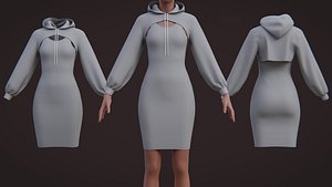 3D Crop Hoodie Sweater and Bodycon Singlet Dress Set Stylish Two Piece Outfit 3D Model