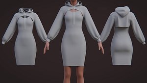 Crop Hoodie Sweater and Bodycon Singlet Dress Set Stylish Two Piece Outfit 3D Model