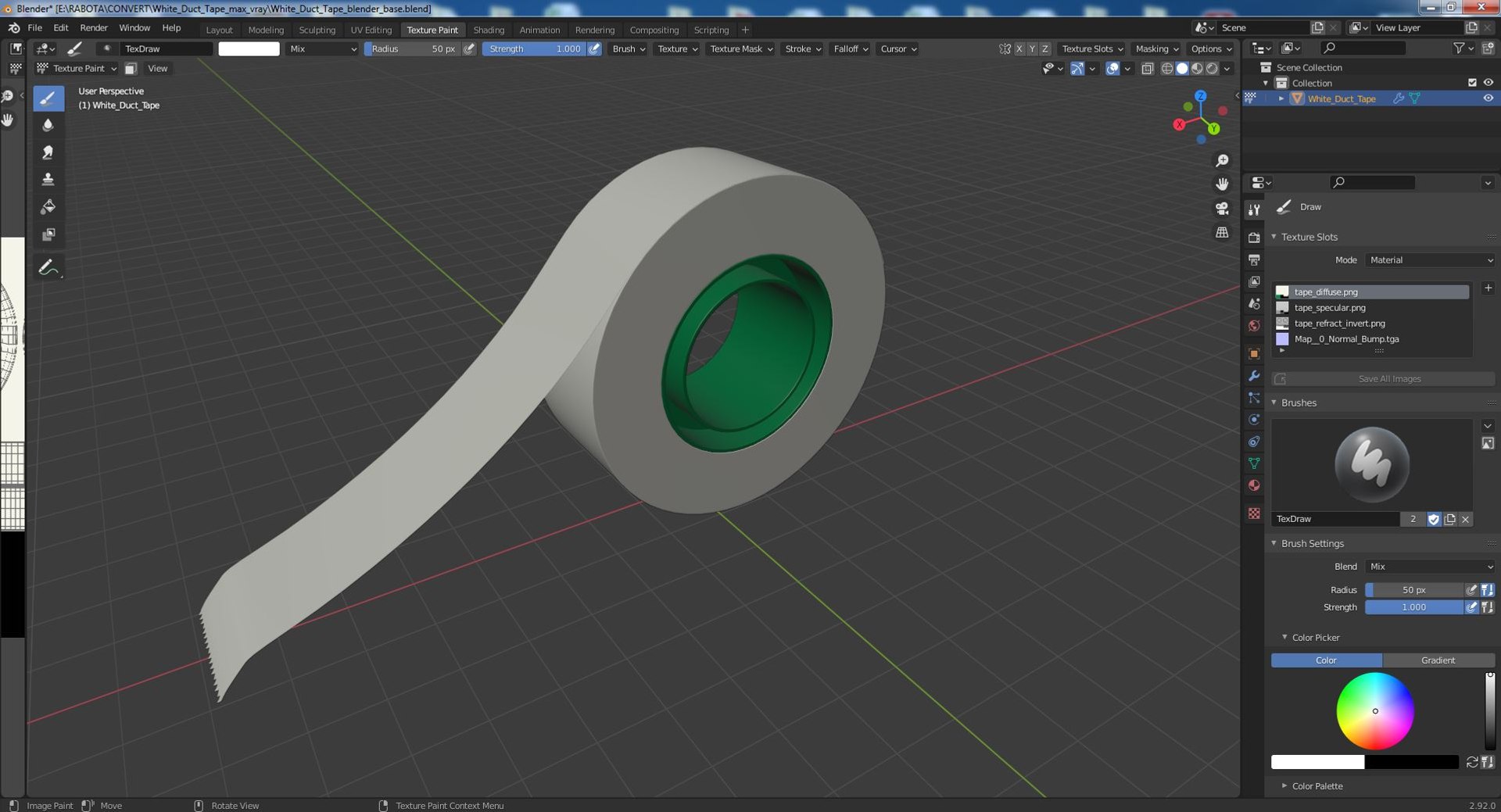 3D White Duct Tape https://p.turbosquid.com/ts-thumb/cT/OeY2HB/hE/whiteducttapec4dmodel020/jpg/1636404385/1920x1080/fit_q87/f5489982ff7b70585effa002d55851ca4708df6a/whiteducttapec4dmodel020.jpg