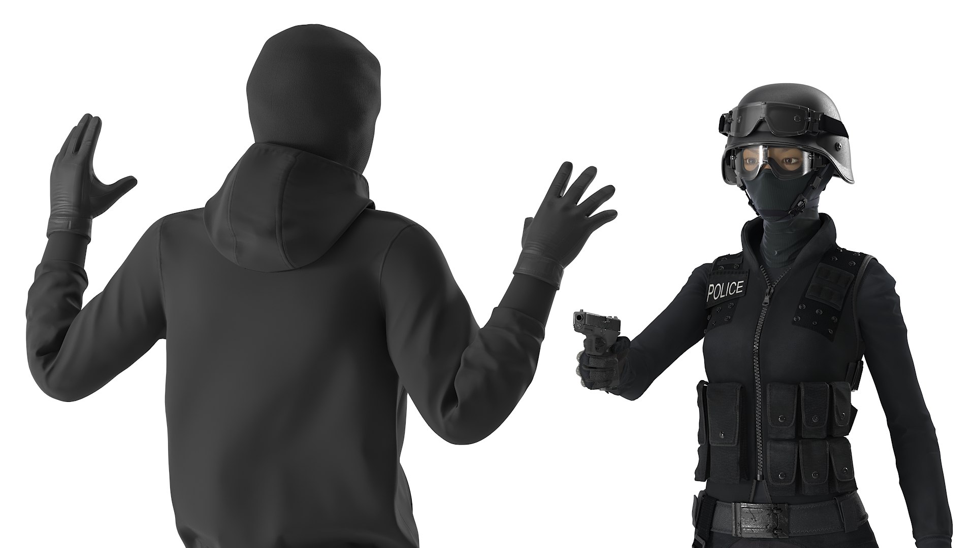 Robber Surrendering To Police Officer 3D Model - TurboSquid 2341190