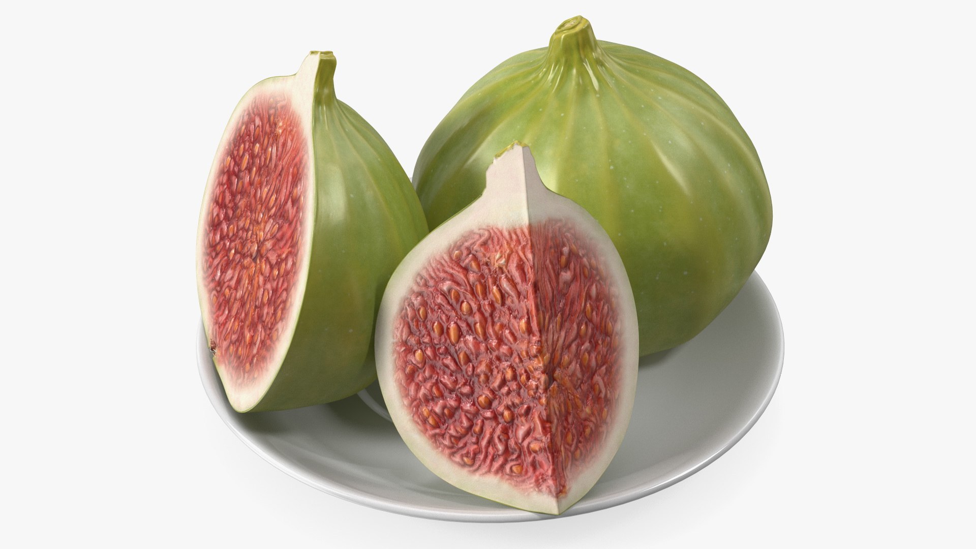 Green Fig Whole Quarter and Half on Saucer 3D model preview