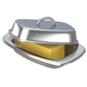 3D Butter and Dish Silver