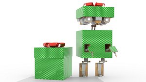 Gift Present Robot Rigged Low-poly 3D model