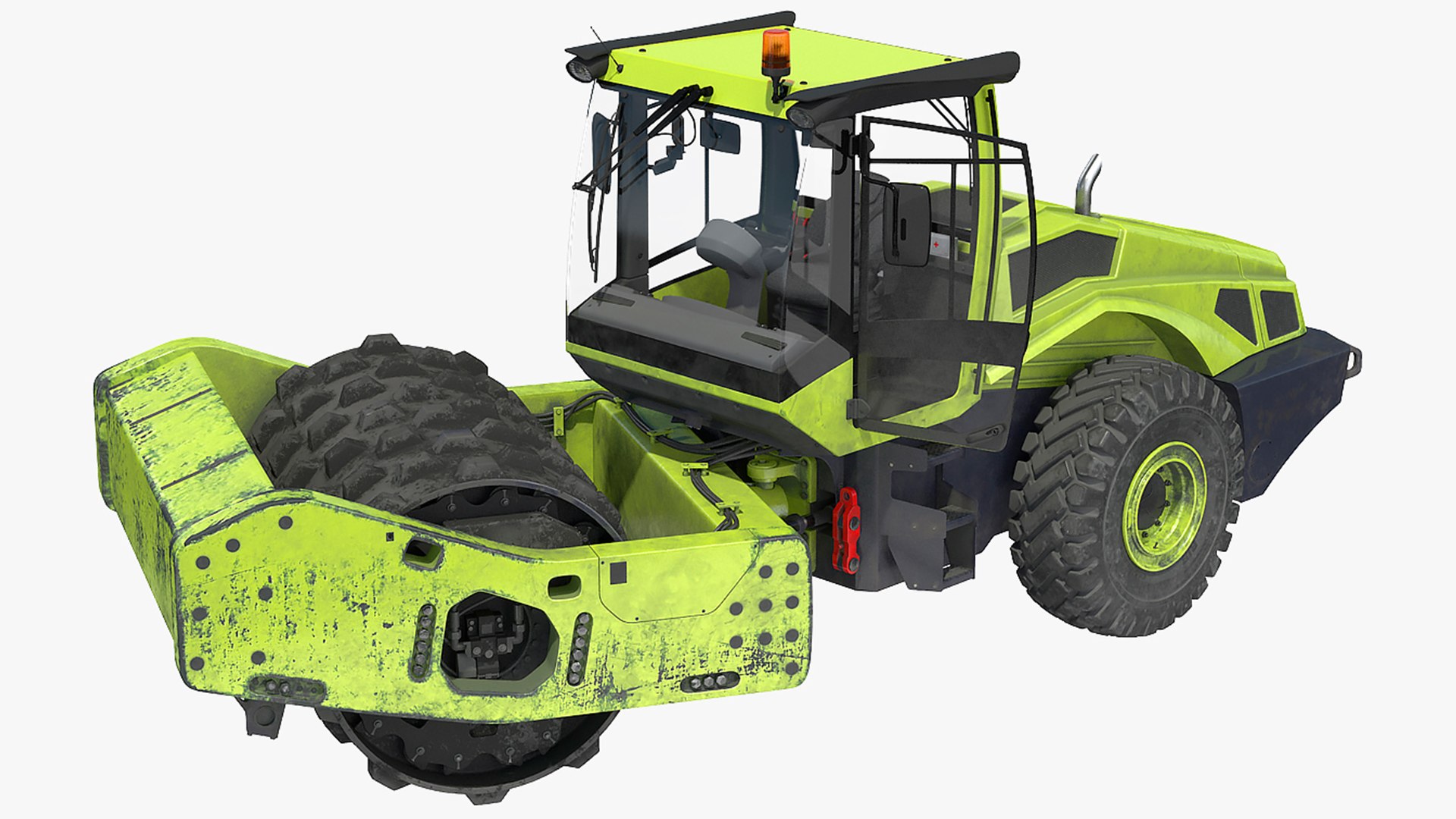 Single Drum Compactor Vehicle Dirty Rigged 3D model preview