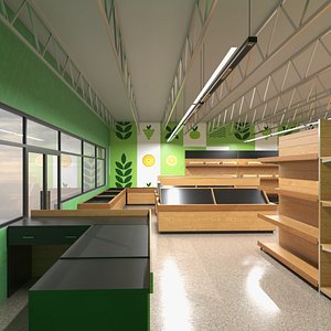 Interior Empty Market Natural Foods 3D