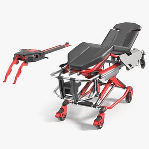 Automatic Medical Cot With Loading Guide Black Red Rigged for Maya