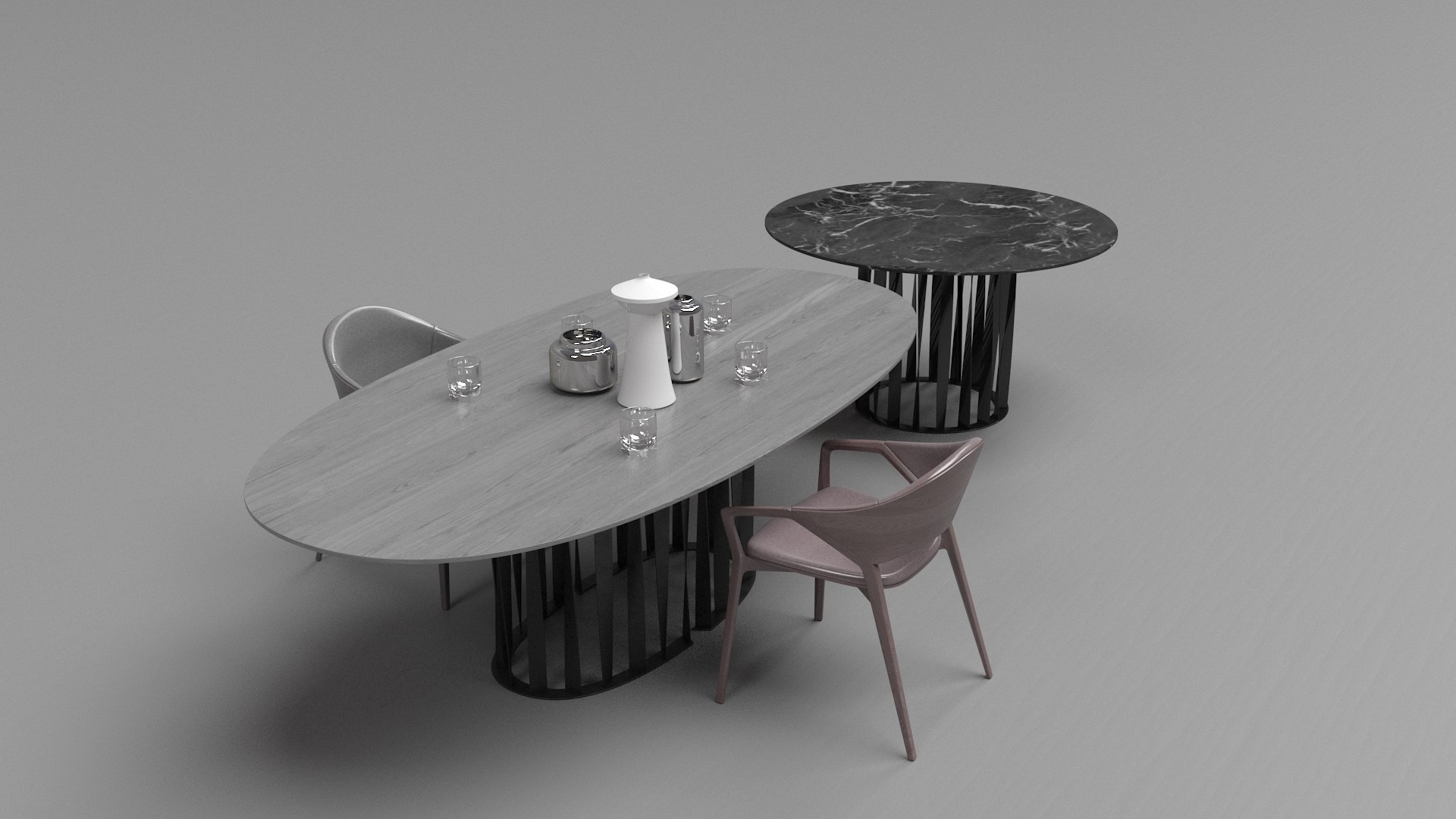 Modern Ico Cassina Inspired Oval And Round Dining Tables With Chairs ...