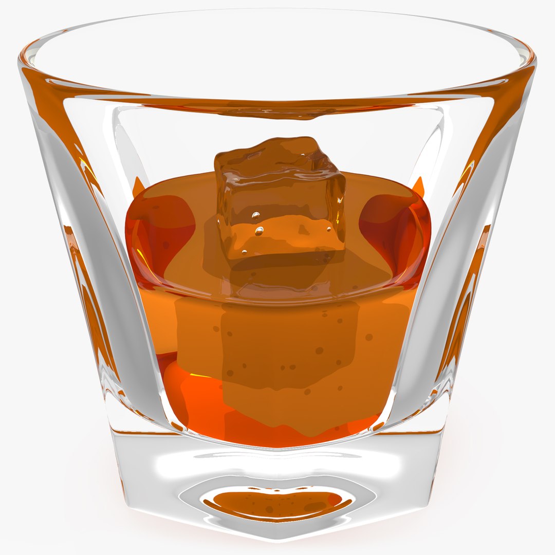 Shot Glass of Whiskey with Ice 3D model preview