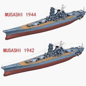 japanese battleship musashi 1942 3D model