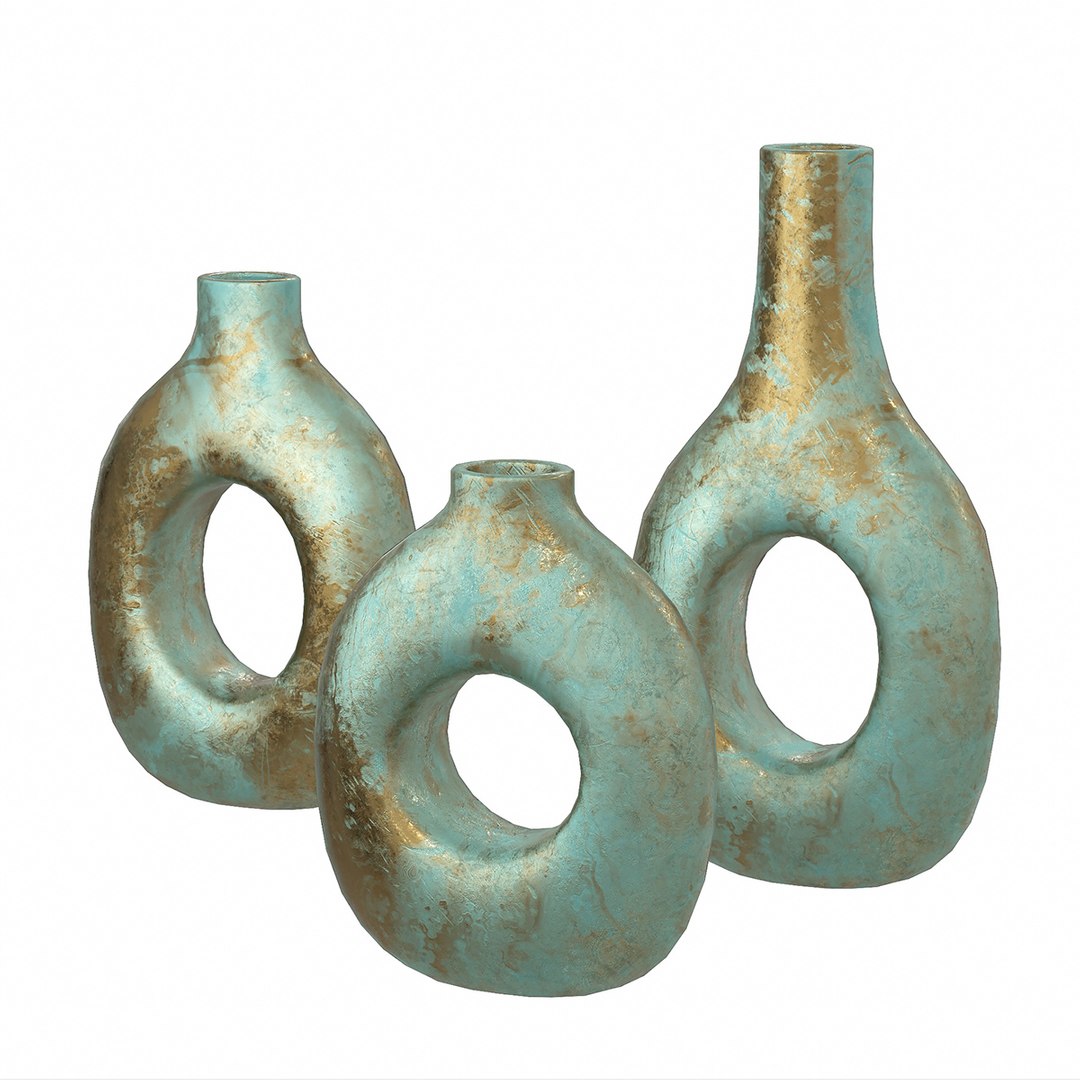 3D model Turquoise and Gold Decor Vase Set TurboSquid 1935201
