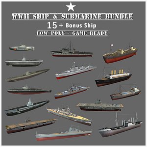 Super Low Poly WW2 Ships 3D model
