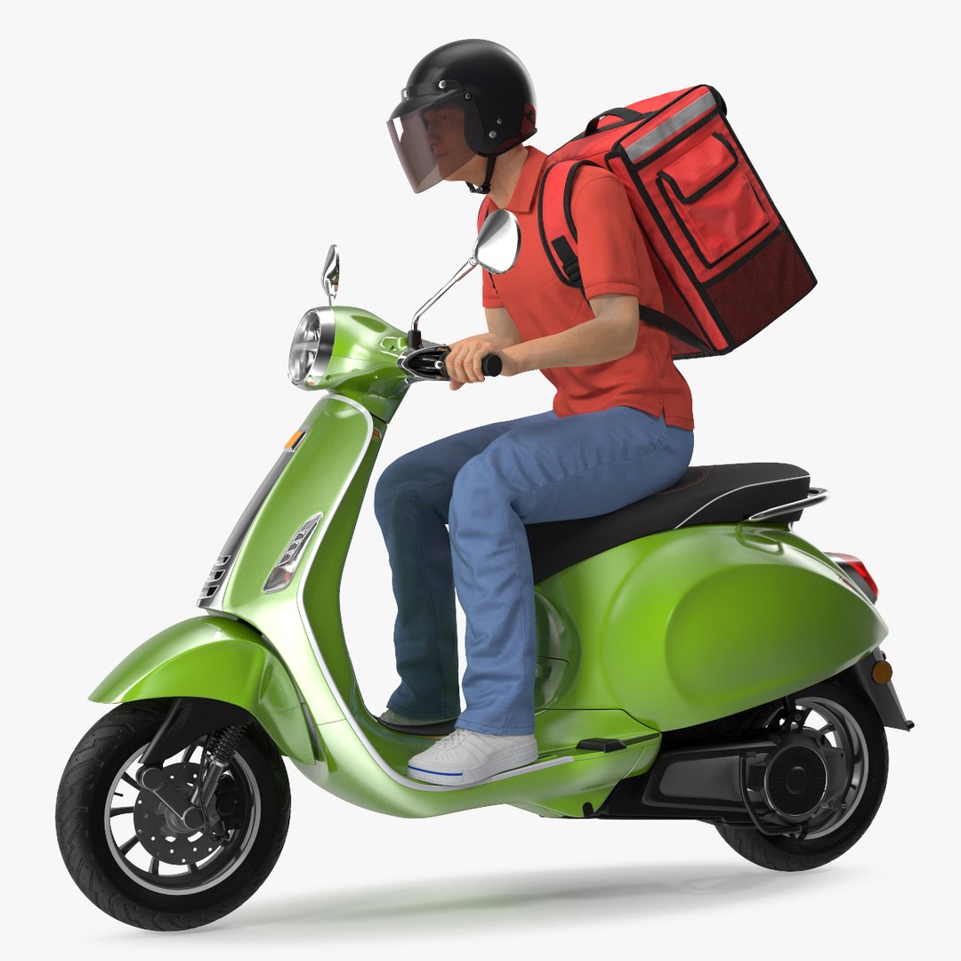 Food Delivery Man Riding Scooter Fur 3D model preview