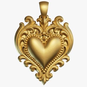 3D Golden Heart Decorative Pendant