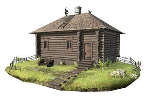 wooden house thatched roof model