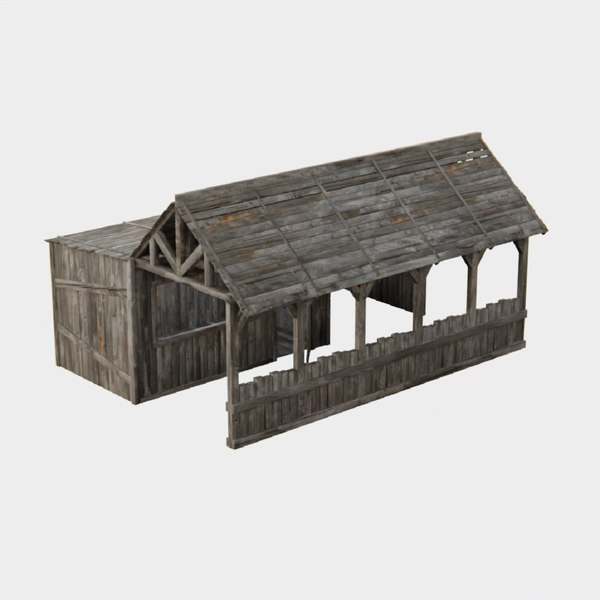 Old Wooden Medieval Shed Building 2 3D model