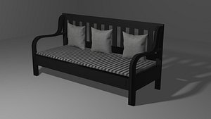 3D Long Bench with Cushion and Pillow model