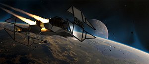 Futuristic Stealth Spacecraft Black Gold Sci-Fi Fighter 3D