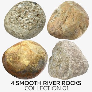 3D 4 smooth river rocks