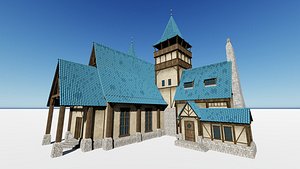 medieval townhall town 3D