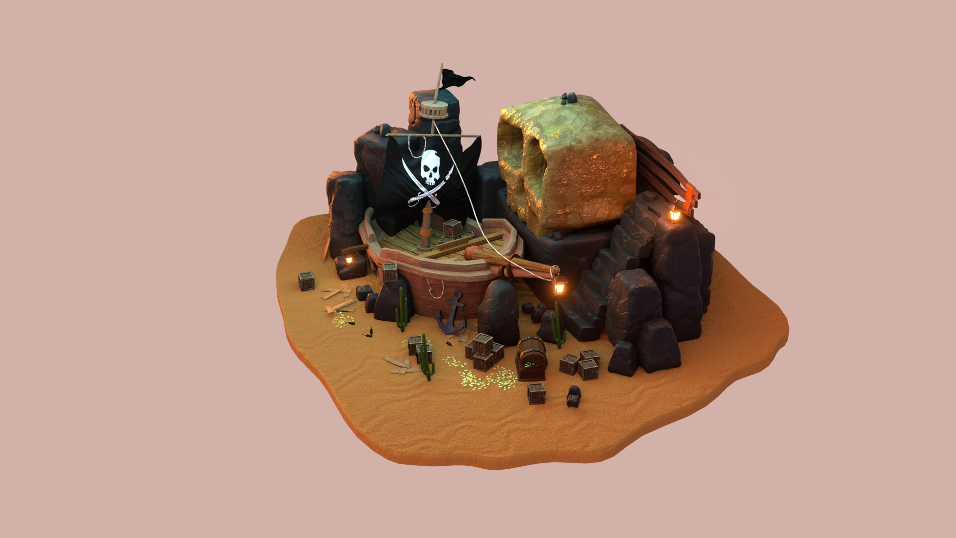 Lost pirate treasure diorama blender render 3D model https://p.turbosquid.com/ts-thumb/cV/lTA8nR/gR/2/png/1659596850/1920x1080/fit_q87/9e80026a70b498fa6a288938dc318a498e0ba203/2.jpg