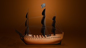 Mid-Poly Wooden Sailing Ship 3D Model - Game-Ready for Unity and Unreal Engine model