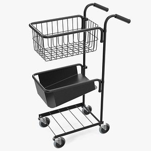 3D model Black Mini Trolley with Basket and File Shelf