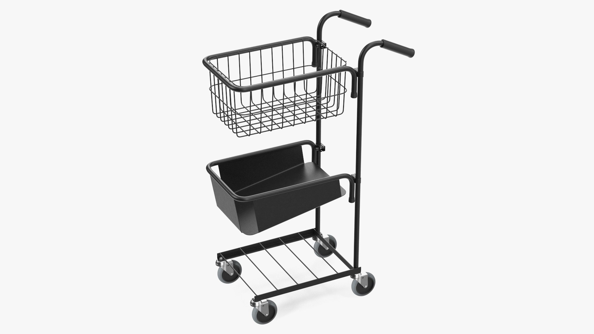 Black Mini Trolley with Basket and File Shelf 3D model preview