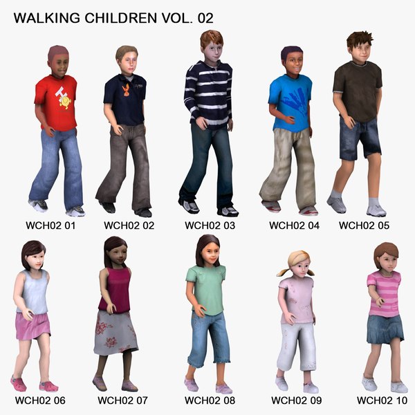 walking children 3d model