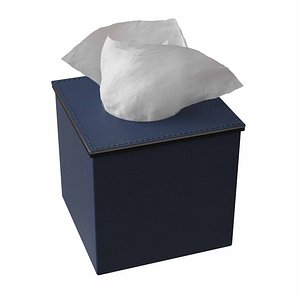 AURI NAVY LEATHER TISSUE BOX 3D