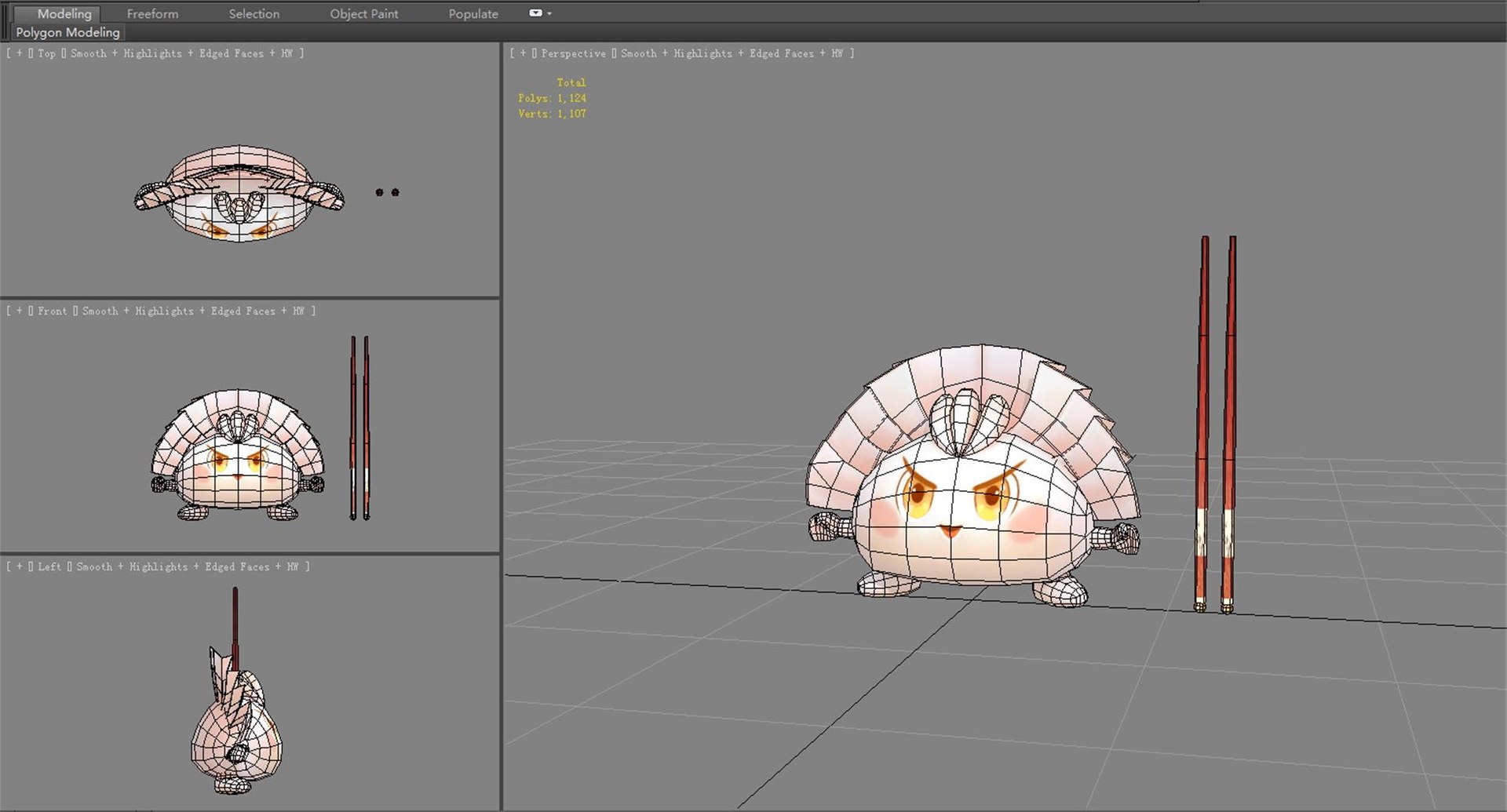 3D Cartoon Food Mascot - Dumpling - Chopsticks - TurboSquid 2268540