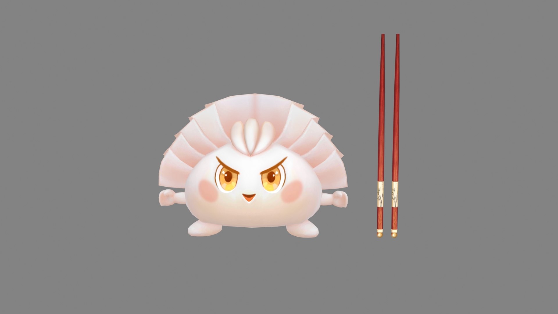 3D Cartoon Food Mascot - Dumpling - Chopsticks - TurboSquid 2268540