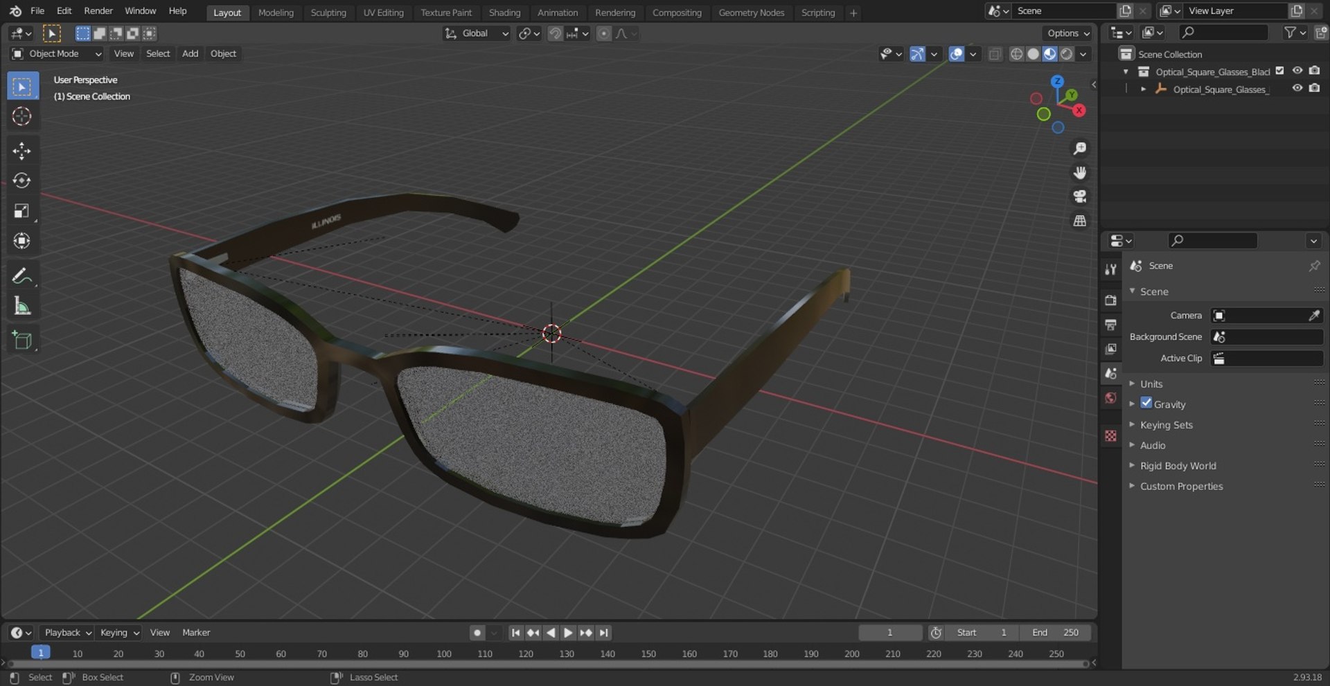 Optical Square Glasses Black 3D - TurboSquid 2143554