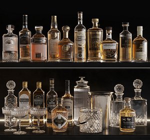 Bar Set 2 liquor bottles 3D model model