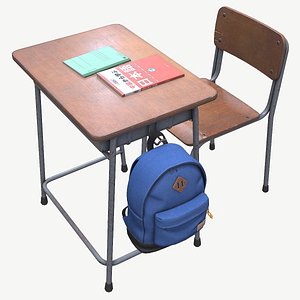 3D Japanese School Desk - Game Ready model
