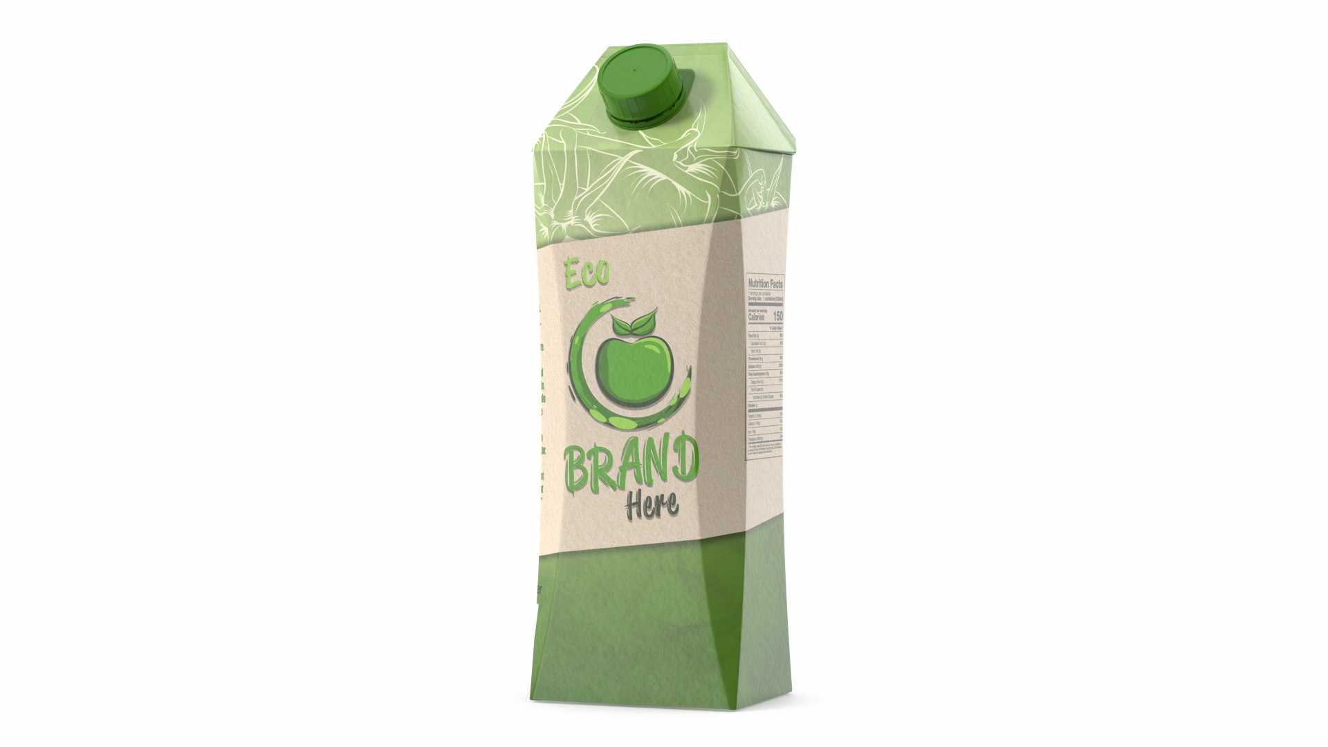 Drink Carton Pack with Screw Cap Mockup Green 3D model preview