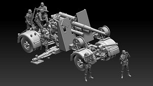 3D model Flak 88 and soldiers
